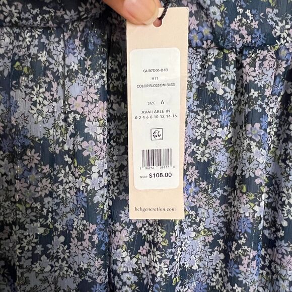 NWT BCBGeneration Puff Sheer Sleeve Floral Print Babydoll Mini Dress 6 - Picture 5 of 6